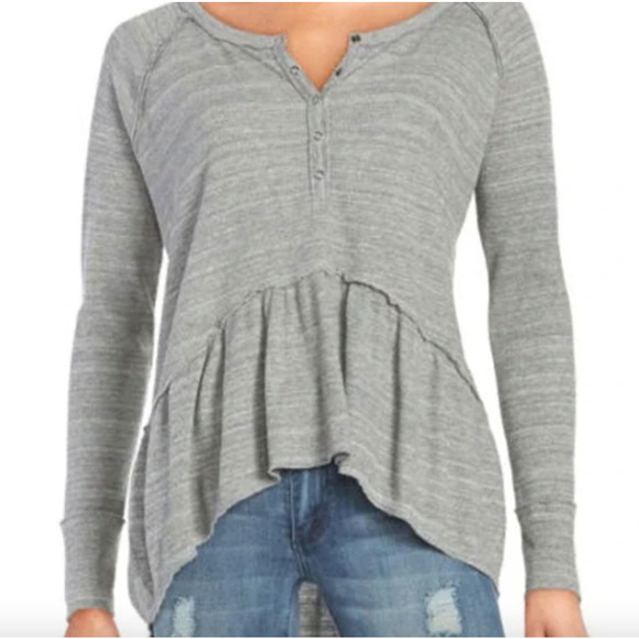 Free People We the Free Coastline Thermal Henley Peplum Tunic Top in Gray Size S - Picture 1 of 10